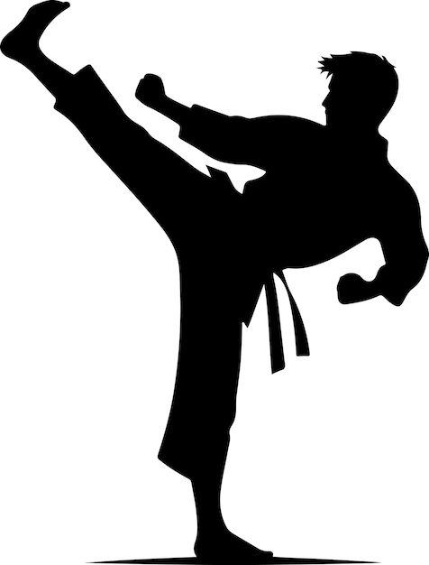 silueta de vector de patada de karate mínima silueta de color negro 7
