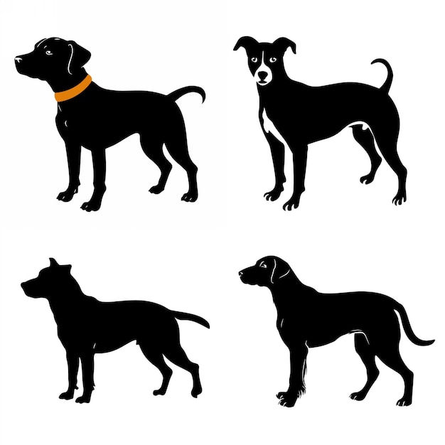 Silueta de vector de perro sobre fondo blanco