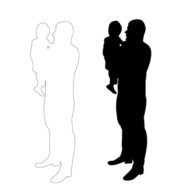 Silueta vectorial aislada de papá y niño