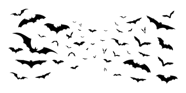 silueta vectorial de una bandada de murciélagos voladores de Halloween