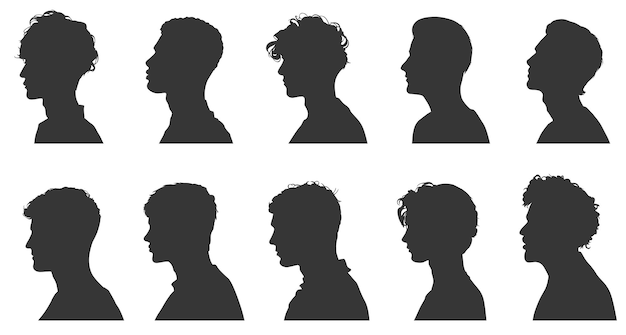 Silueta vectorial de una cabeza masculina de lado silueta de personas vista lateral hombre silueta de cara