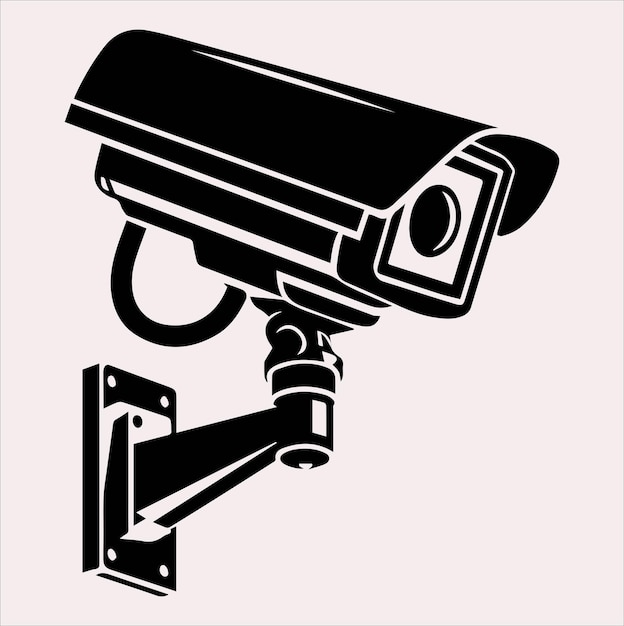 Silueta vectorial de CCTV sobre un fondo blanco