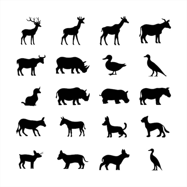 silueta vectorial de la colección de animales del zoológico