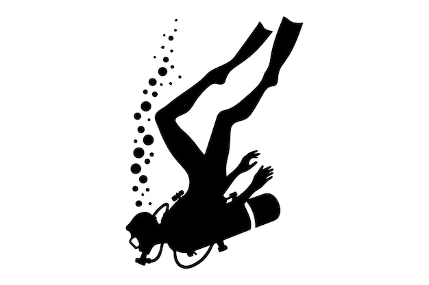 silueta vectorial de los conductores de buceo aislada en fondo blanco