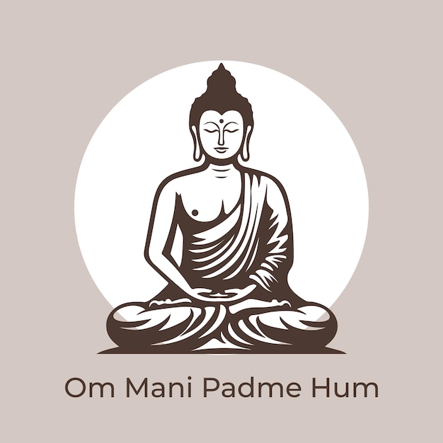 Silueta vectorial del dibujo de línea de Buda Esbozo de la estatua de Buda en meditación om mani padme hum
