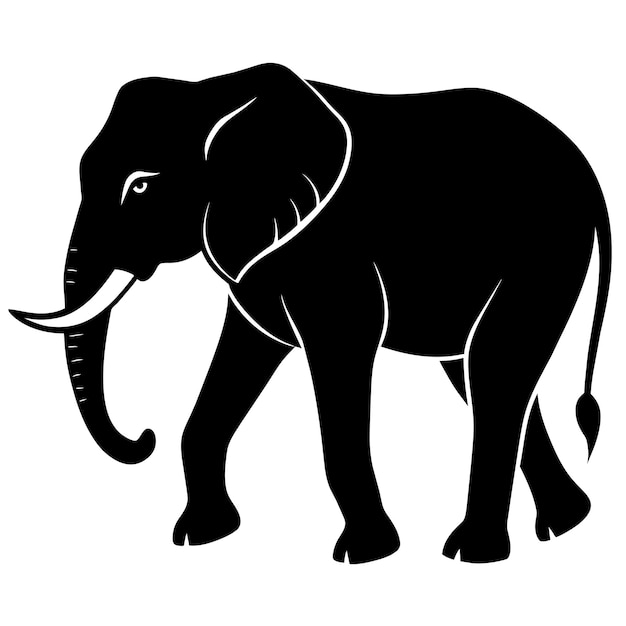 Silueta vectorial de elefante africano caminando silueta de color negro silueta de fondo blanco 6