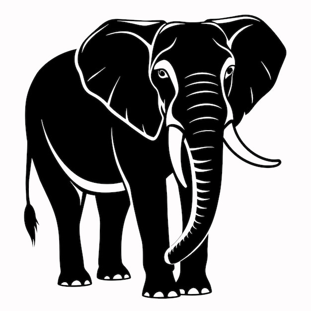 silueta vectorial de un elefante africano posando sobre un fondo blanco 2