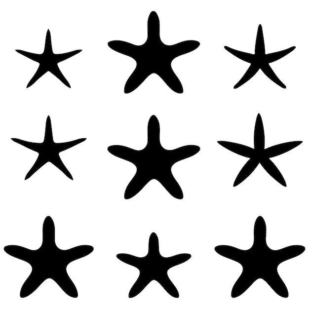 Silueta vectorial de estrellas de mar Conjunto de iconos de animales de estrellas del Atlántico e ilustración vectorial marina