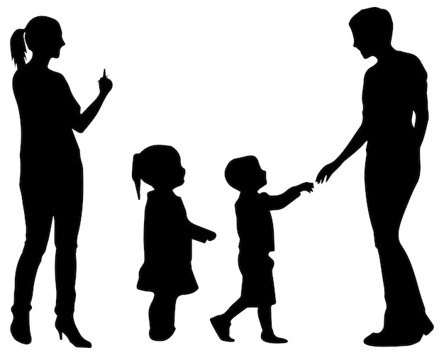 Silueta vectorial de una familia feliz sobre un fondo blanco