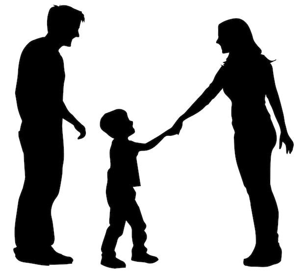 Silueta vectorial de una familia joven y feliz