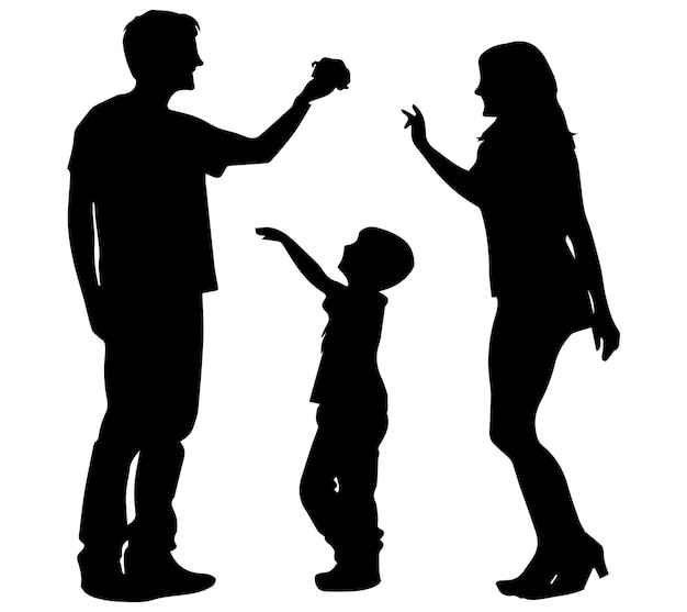 Silueta vectorial de una familia joven y feliz