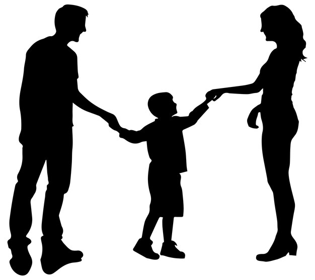 Silueta vectorial de una familia joven y feliz