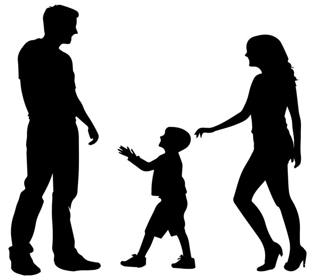 Silueta vectorial de la familia sobre un fondo blanco Símbolo de madre padre hijo hija