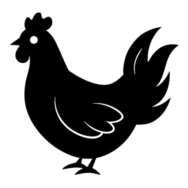 Silueta vectorial de gallina con fondo blanco aislado