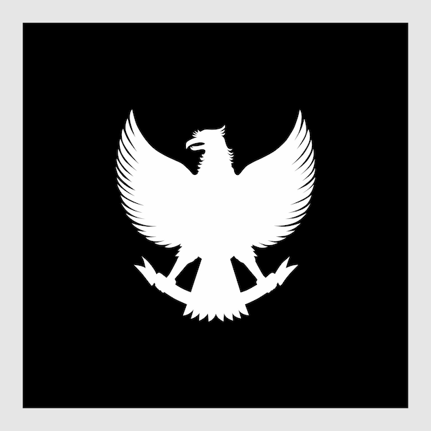 Silueta vectorial de Garuda Pancasila Indonesia en color blanco aislado en negro