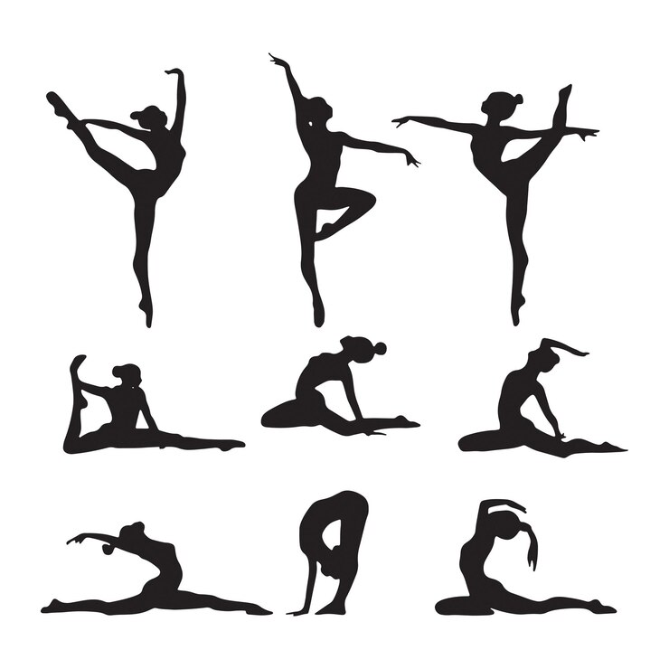 silueta vectorial gimnasta bailarina conjunto de balerina mujer postura flexible