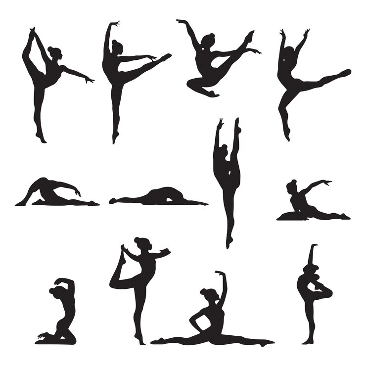 silueta vectorial gimnasta bailarina conjunto de balerina mujer postura flexible