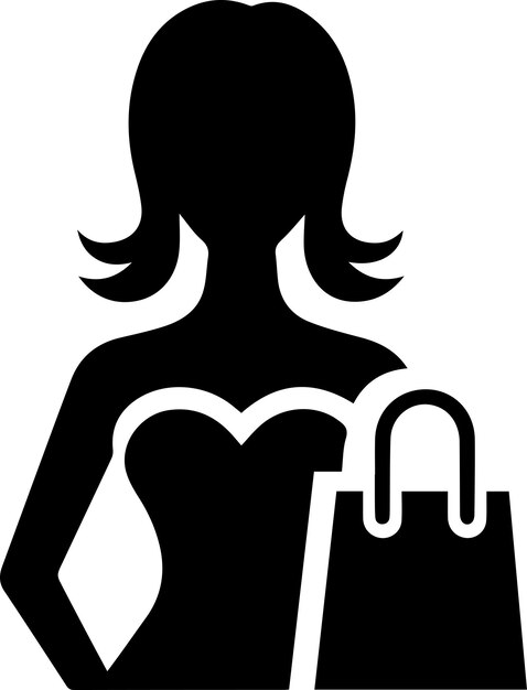 La silueta vectorial del icono de la mujer de compras mínima fondo blanco llenado con negro 7