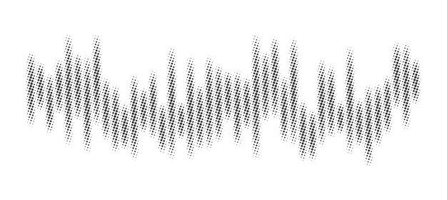 La silueta vectorial del icono de la onda de sonido de medio tono aislada en fondo blanco.