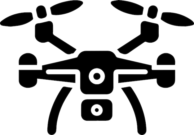 La silueta vectorial del icono del Quadcopter mínimo se llena de fondo blanco con negro 13