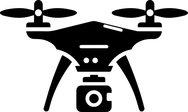 La silueta vectorial del icono del Quadcopter mínimo se llena de fondo blanco con negro 2