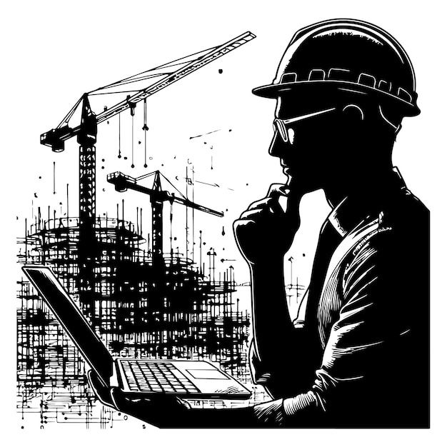 silueta vectorial de un ingeniero que gestiona el desarrollo e implementación de ingeniería avanzada