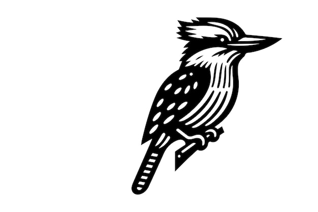 silueta vectorial de kookaburra tallada en madera aislada en fondo blanco
