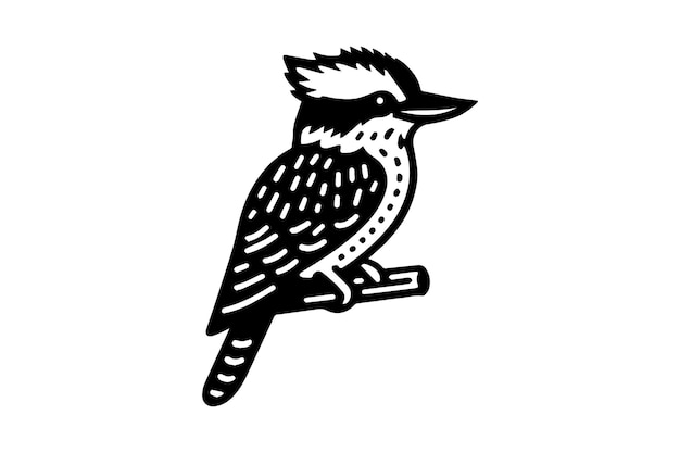 silueta vectorial de kookaburra tallada en madera aislada en fondo blanco