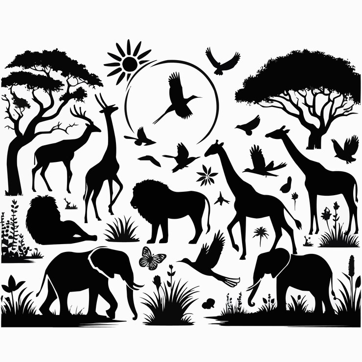 Silueta vectorial libre de ciervo en la naturaleza fondo blanco