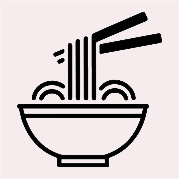 Silueta vectorial de la línea de arte del tazón de fideos sobre un fondo blanco