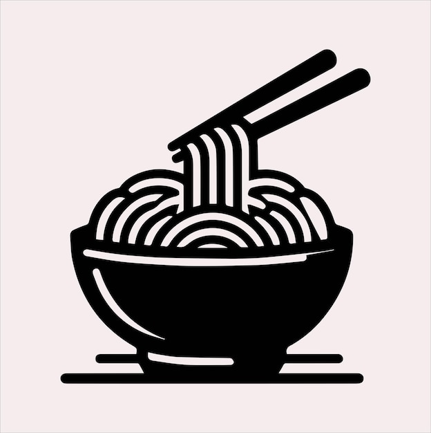 Silueta vectorial de la línea de arte del tazón de fideos sobre un fondo blanco