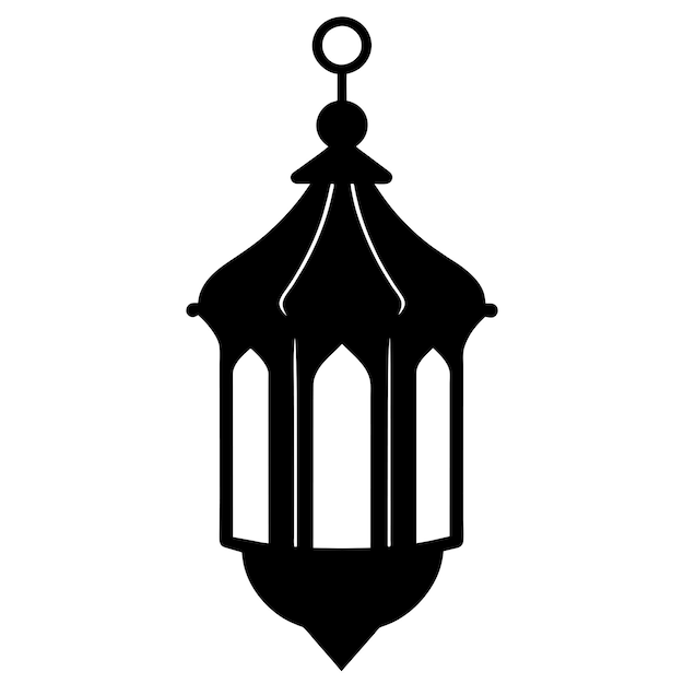 La silueta vectorial de la linterna de Ramadán es de color negro y el fondo es blanco.