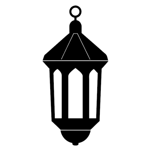 La silueta vectorial de la linterna de Ramadán es de color negro y el fondo es blanco.