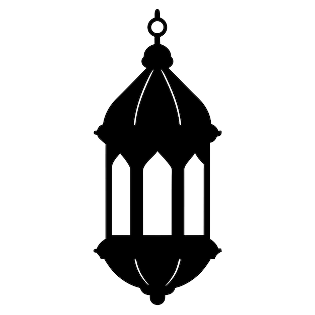 La silueta vectorial de la linterna de Ramadán es de color negro y el fondo es blanco.