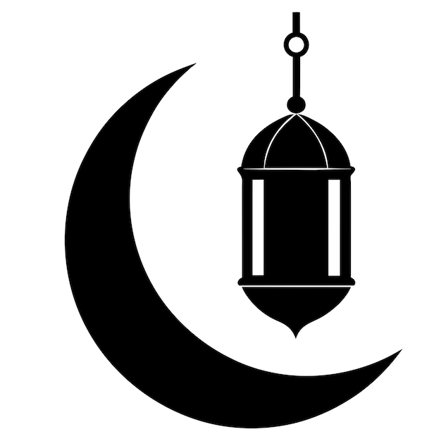 La silueta vectorial de la linterna de Ramadán es de color negro y el fondo es blanco.