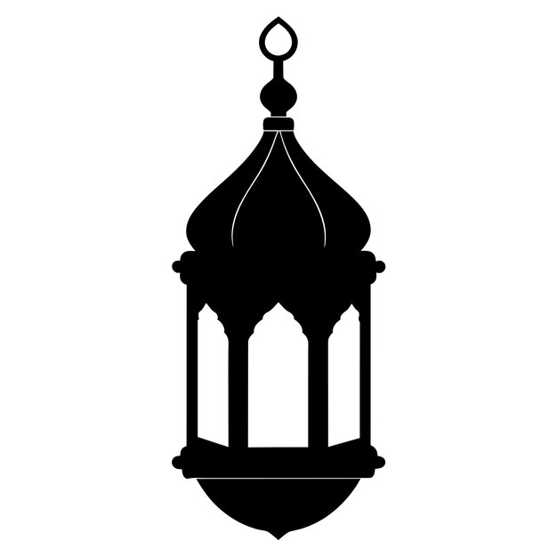 La silueta vectorial de la linterna de Ramadán es de color negro y el fondo es blanco.