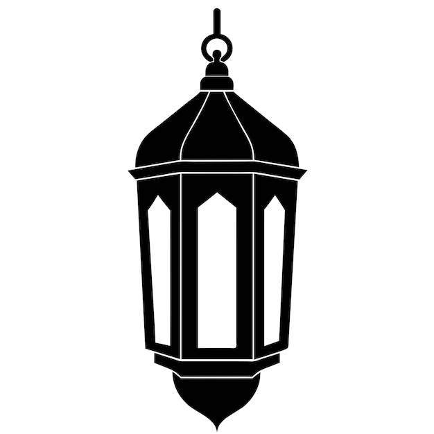 La silueta vectorial de la linterna de Ramadán es de color negro y el fondo es blanco.