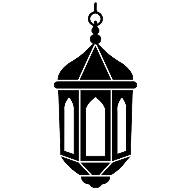 La silueta vectorial de la linterna de Ramadán es de color negro y el fondo es blanco.
