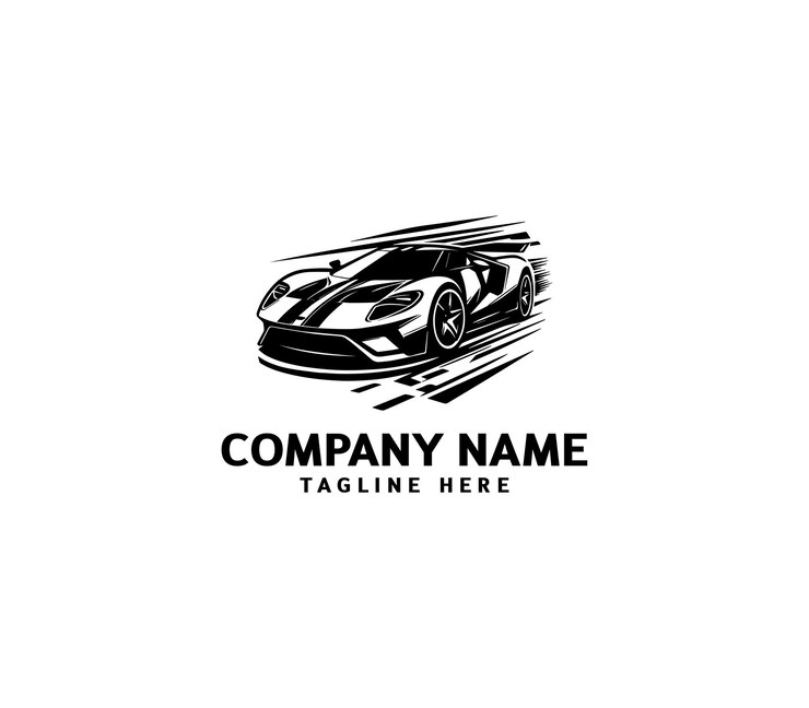 Silueta vectorial del logotipo del coche deportivo Silueta negra del logotipio del símbolo del coche de carreras