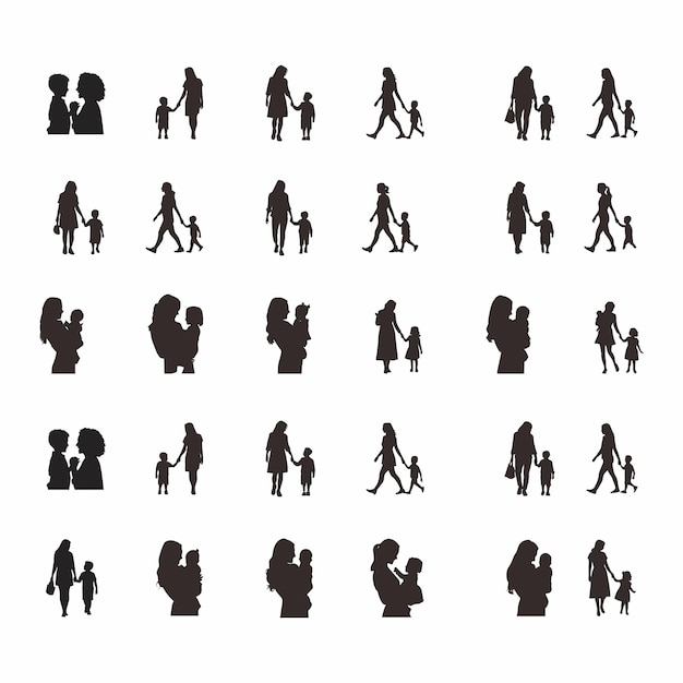 silueta vectorial de la madre y la hija