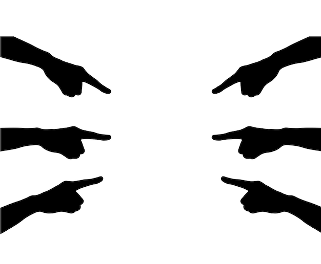 Silueta vectorial de manos que muestran los dedos en el centro. Concepto extenso, por ejemplo, acusaciones de acoso.