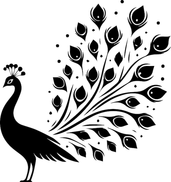 Silueta vectorial mínima de pájaro pavo real de color negro silueta de fondo blanco 7
