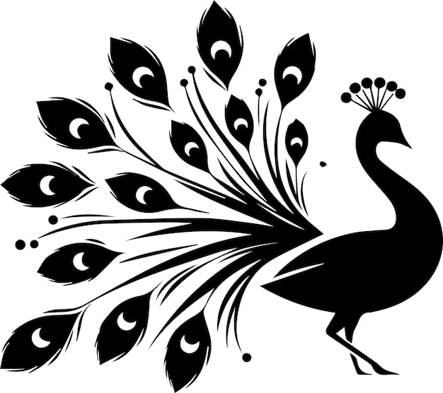 Silueta vectorial mínima de pájaro pavo real silueta de color negro fondo blanco 10