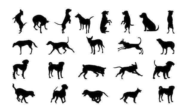 Silueta vectorial de un perro sobre fondo blanco.