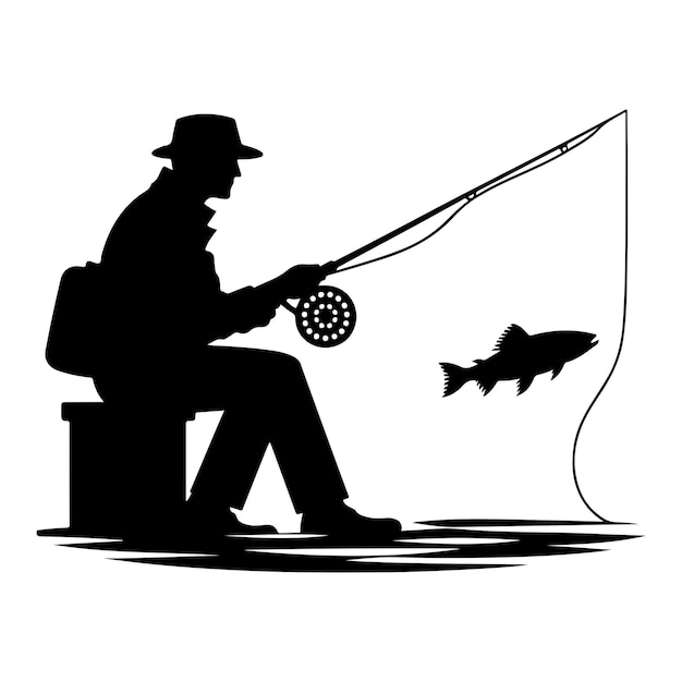 Vector silueta vectorial de un pescador