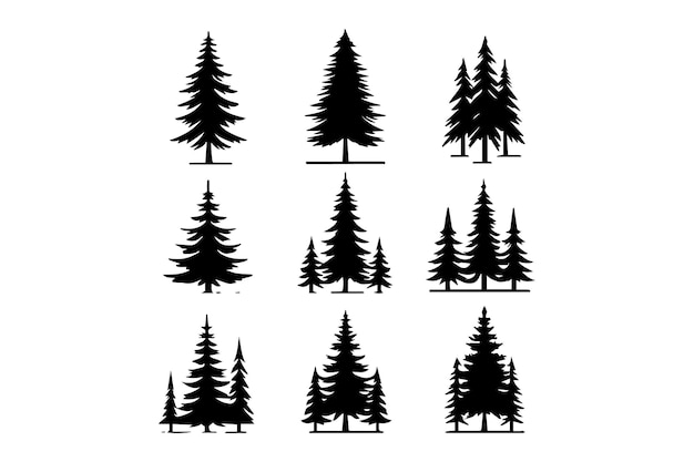 silueta vectorial de pinos aislada en fondo blanco