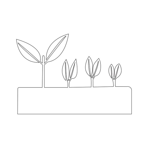 Silueta vectorial de una planta en crecimiento Hoja dibujada a mano Linia continua de la planta en crecimiento