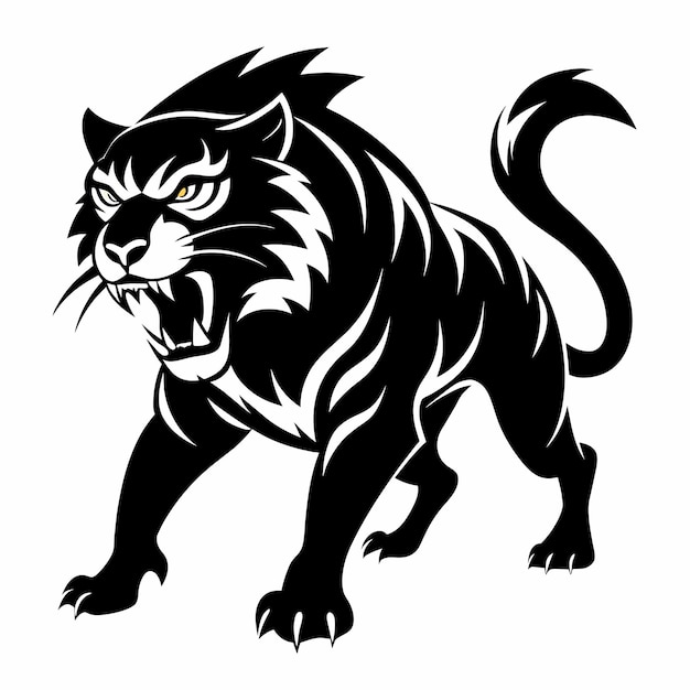 Silueta vectorial de postura de tigre estilo plano ilustración de color negro fondo blanco aislado 13