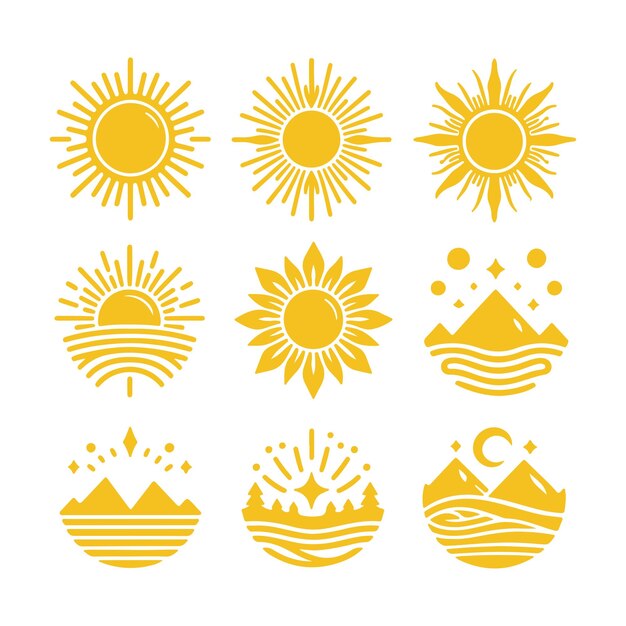 silueta vectorial de puesta de sol en fondo blanco