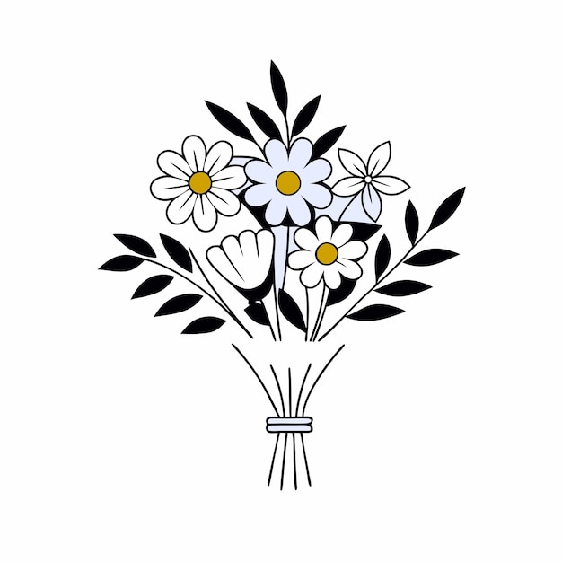 silueta vectorial de un ramo de flores atadas juntas con una simple cinta